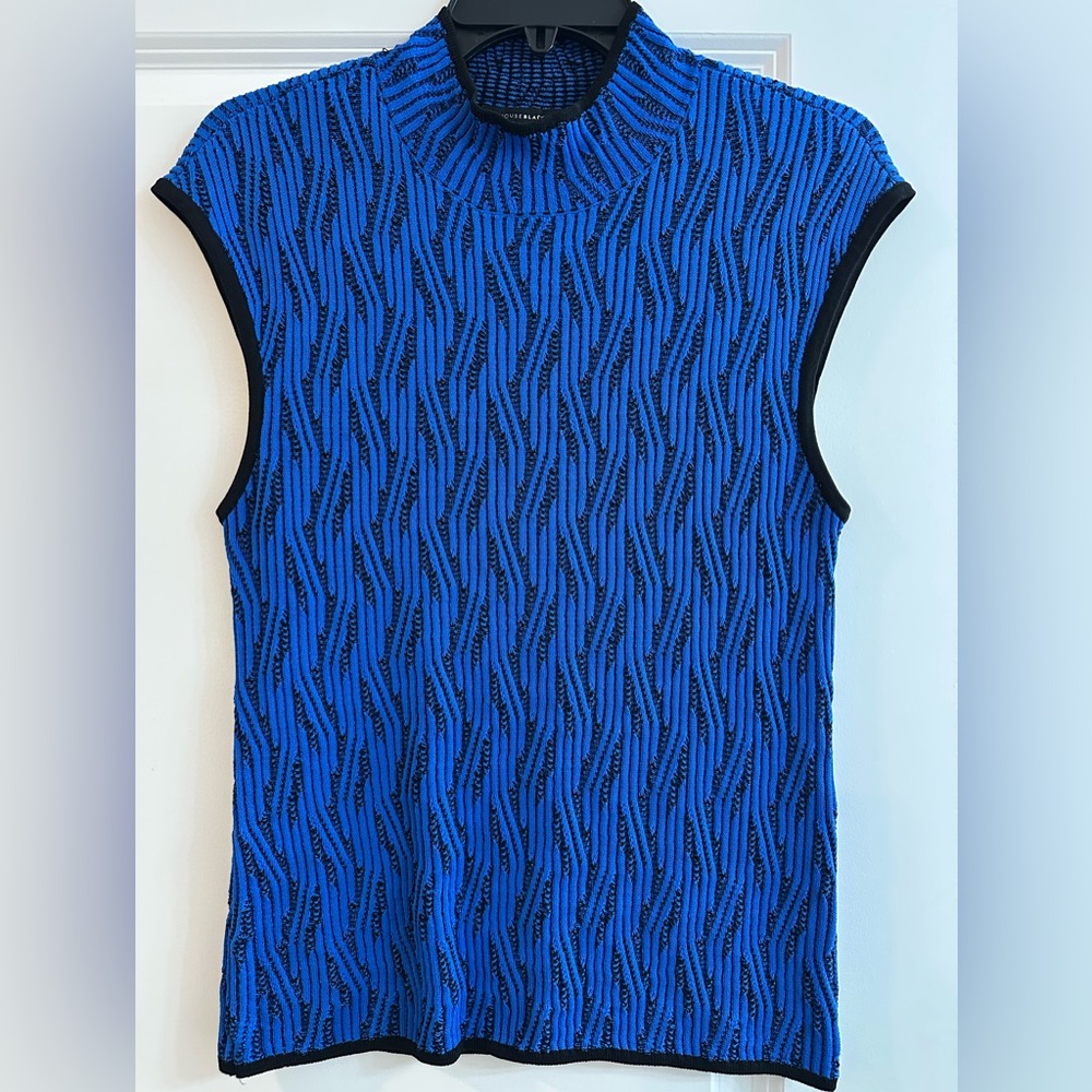 White House Black Market Blue and Black Textured Knit Top